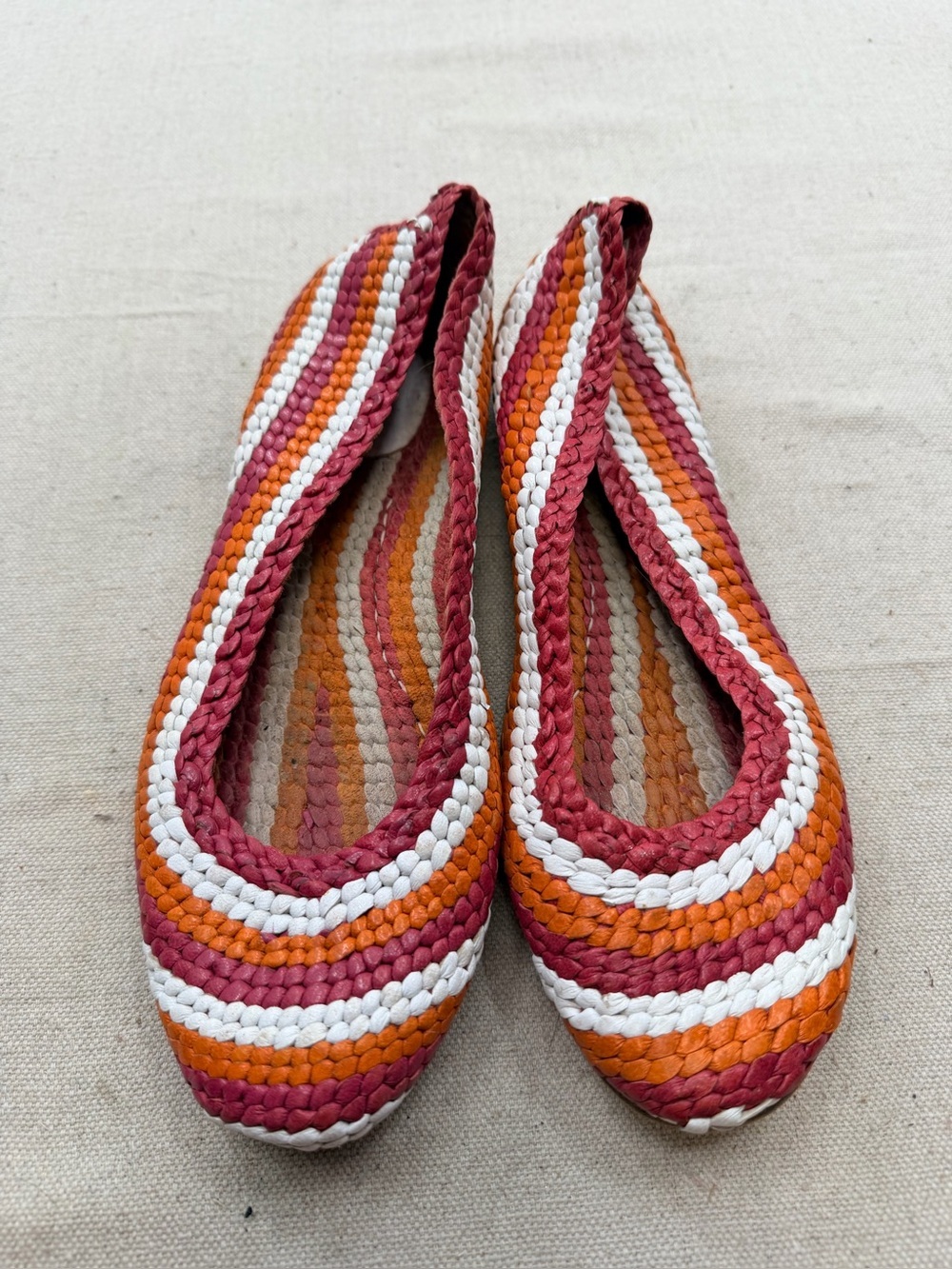 kate spade Striped Woven Ballet Flats in Burgundy, Orange & White